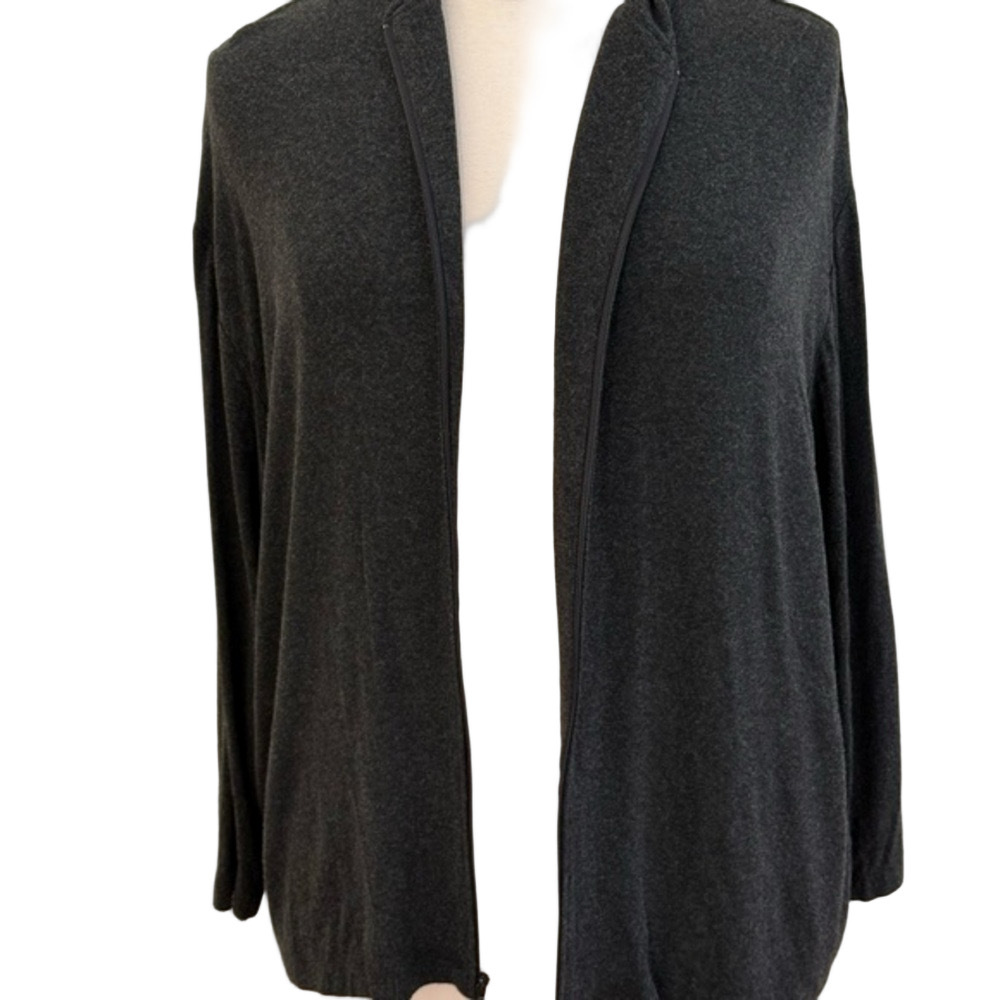 Chico's sz 16 (Chico’s size 3)  Dark Charcoal/Heather Black Zip Hooded Cardi